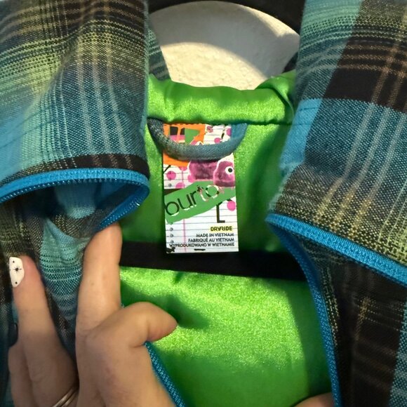Burton Blue Checkered Plaid Vest Green Lining Zipper Closure & Snap Buttons Sz M - Picture 3 of 6